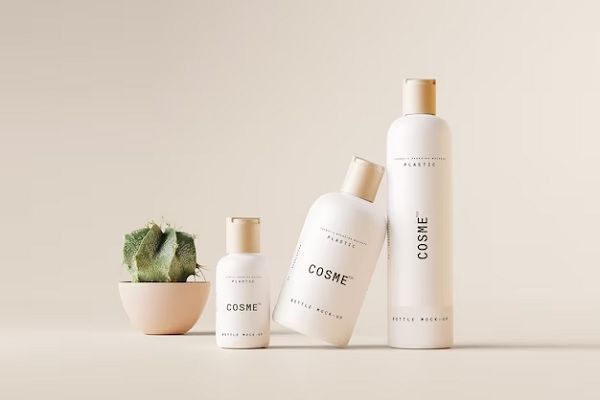 Maquette de bouteille de lotion et de shampoing PSD. Shampooings antichute