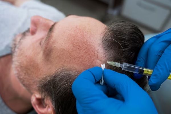 Un homme reçoit un traitement contre la chute des cheveux