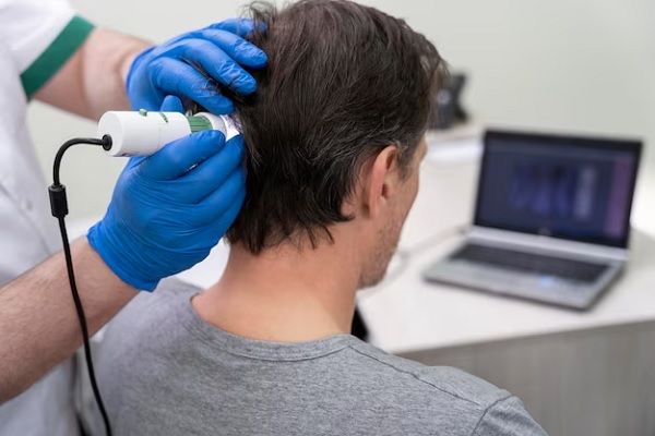 Un homme reçoit un traitement contre la chute des cheveux, Qu'est-ce qu'un régénérateur de cheveux et où le trouver