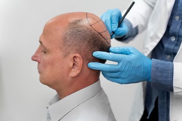homme adulte recevant un traitement contre la perte de cheveux.