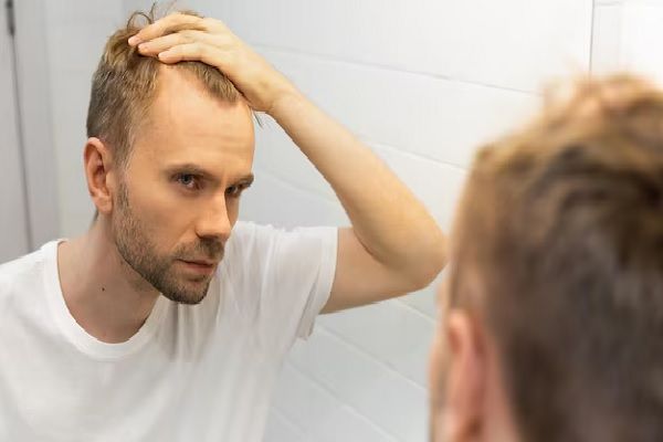 un homme attrape ses cheveux en arrière et voit qu'il devient chauve, Je deviens chauve : que puis-je faire ?