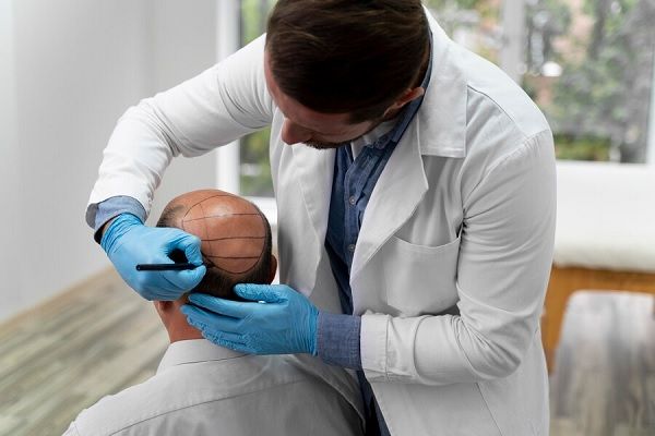Homme adulte recevant un traitement contre la perte de cheveux.