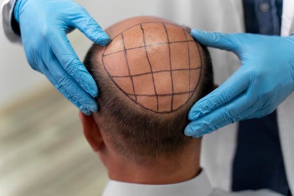 Homme adulte recevant un traitement contre la perte de cheveux. greffe de cheveux à Madrid