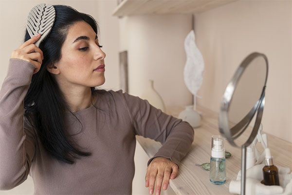 Femme se coiffant lors de son rituel de beauté