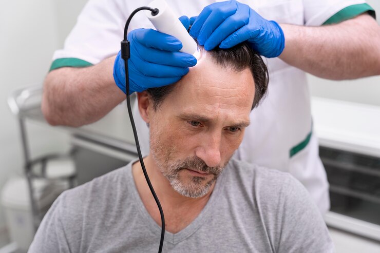 Homme recevant un traitement pour la perte de cheveux