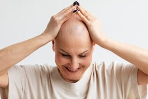 Portrait d'une femme atteinte d'un cancer de la peau