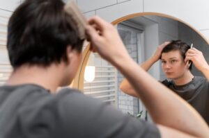 Adulte prenant soin de ses cheveux, troubles cuir chevelu traiter