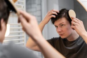 Jeune adulte se brossant les cheveux