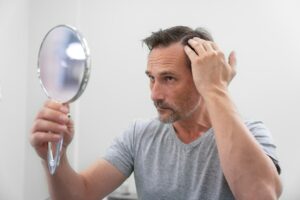 Homme recevant un traitement pour la perte de cheveux. Alopecie androgénétique : comprendre, diagnostiquer, traiter