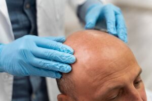 Homme subissant un processus d'extraction d'unités folliculaires
