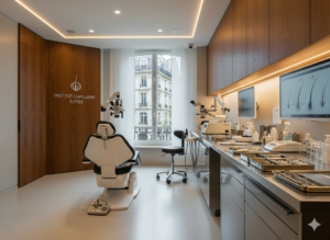Photo d'une salle de consultation moderne et sécurisée dans une clinique capillaire française