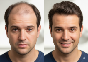 Comparaison visuelle des résultats d'un patient avant et après un implant capillaire.