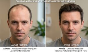 Résultat final d'une greffe de cheveux après 12 mois.