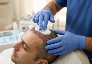 Application de soins post-opératoires sur une greffe de cheveux