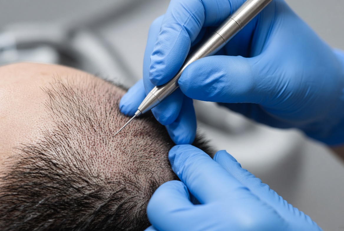 Implantation de greffons avec outil de précision lors d’une greffe capillaire