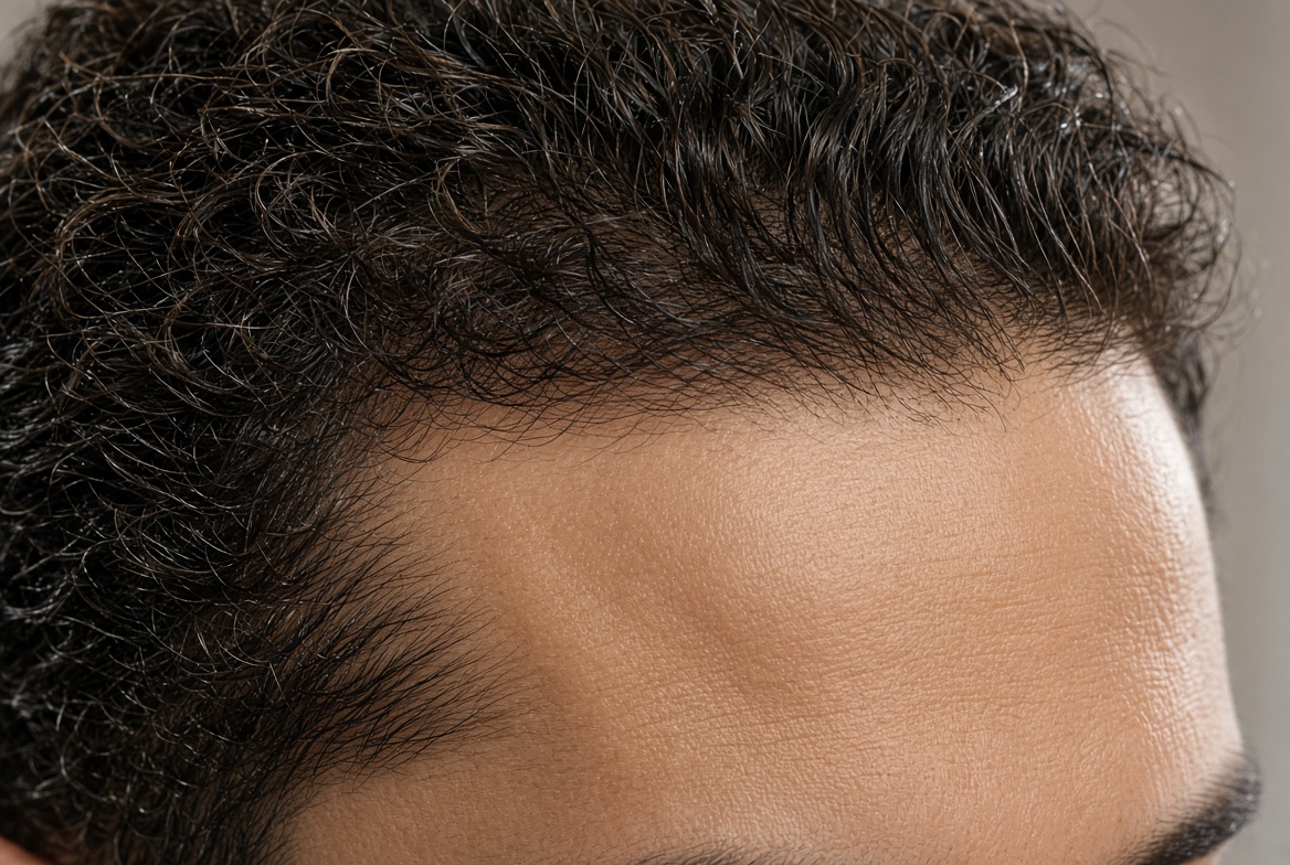 Ligne frontale naturelle et dense après greffe de cheveux